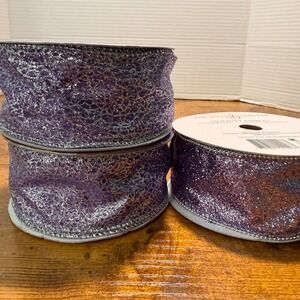 Jaclyn Smith Lot of 3 Winter Wishes Purple Glitter Wired Holiday Ribbon 2"ix 21'